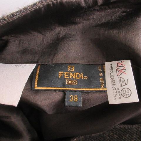 フェンディ FENDI タイトスカート フリンジ ひざ丈 無地 茶 ブラウン  