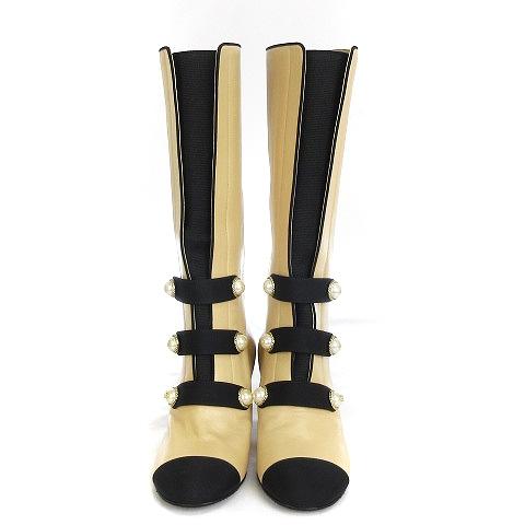 CHANEL - 新品同様CHANELロングブーツバイカラーブーツレザー  
