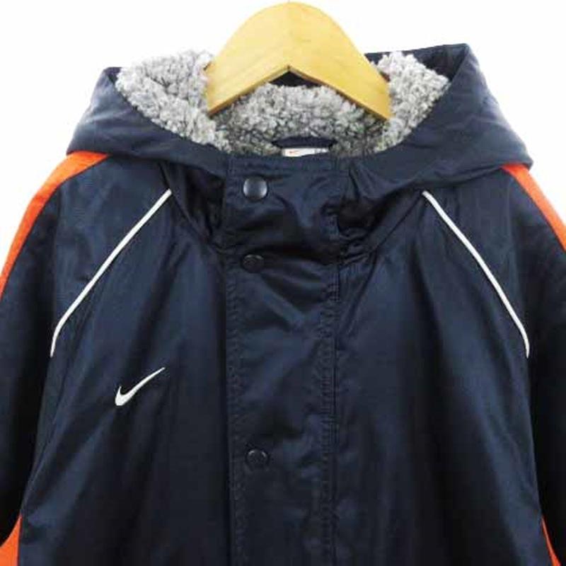 ナイキ NIKE ベンチコート ロング丈 中綿 フード ジップアップ スナップボタン 裏地ボア 紺 ネイビー オレンジ M 150cm ■SM1 キッズ｜vectorpremium｜03