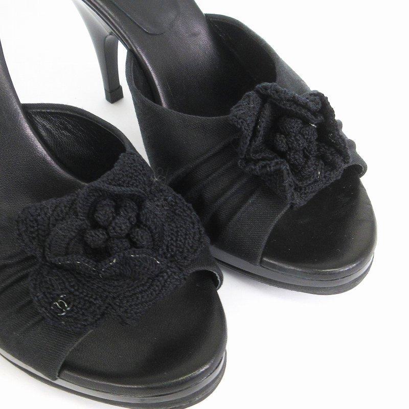 シャネル CHANEL ミュールサンダル カメリア ココマーク ミドルヒール 