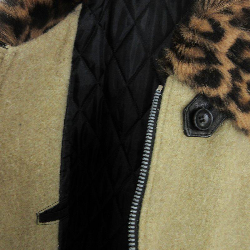 定価 イサムカタヤマバックラッシュ ジップアップジャケット キッドファー 中綿 パテッド レオパード柄 レザー ウール ベージュ系 M ■SM1