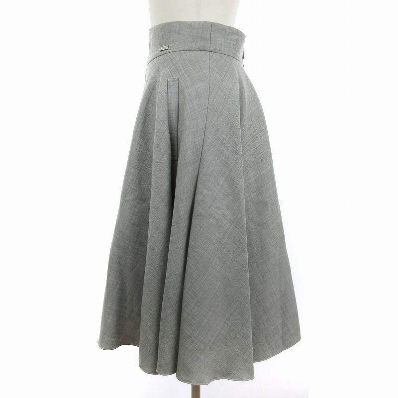 FOXEY フォクシー 美品 スノーフレアスカート ひざ丈 ウール 無地 ロゴ 