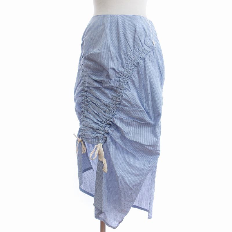 アキコアオキ AKIKOAOKI スカート ロング丈 ギャザー ストライプ シア  