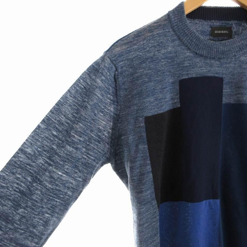DIESEL ディーゼル ニット セーター デザイン コットン 長袖 青 DIESEL ディーゼル ニット セーター デザイン コットン 長袖 青