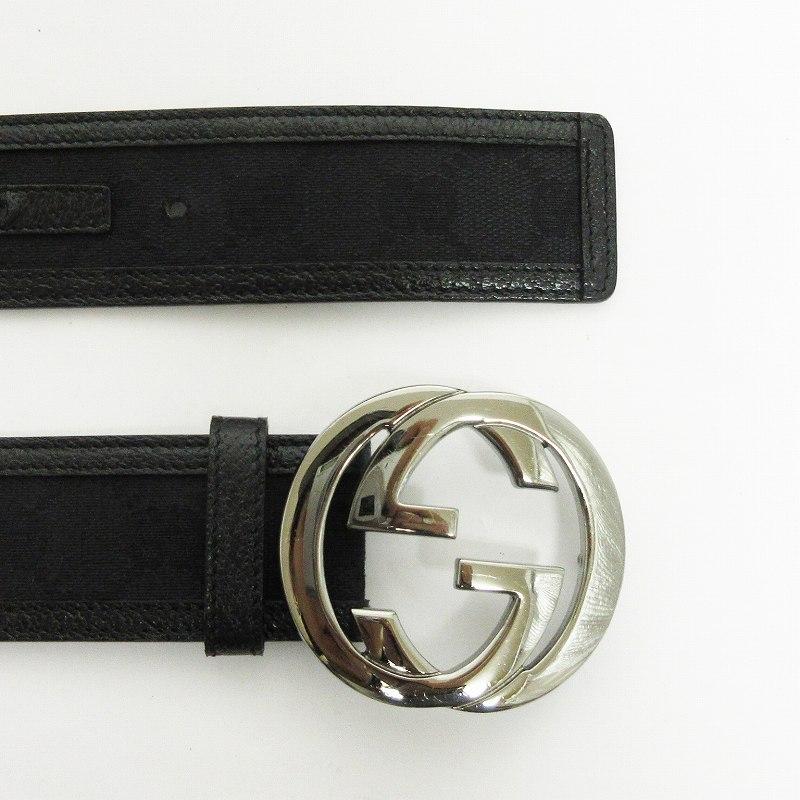 グッチ ベルト GG インターロッキング 金具 キャンバス レザー GUCCI インターロッキングベルトGGキャンバスレザー