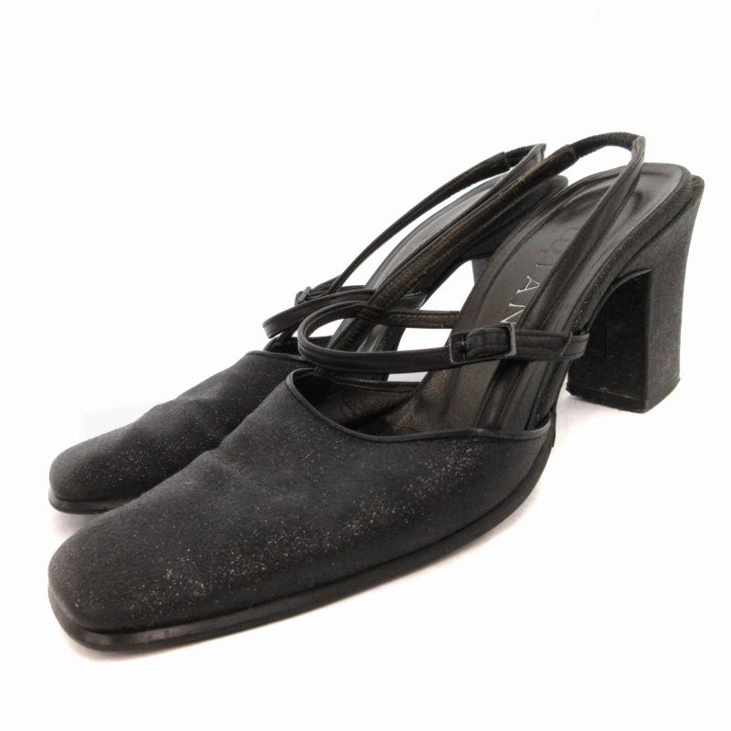 DIANA ダイアナ ミュール パンプス スクエアトゥ ラメ加工 チャンキー  