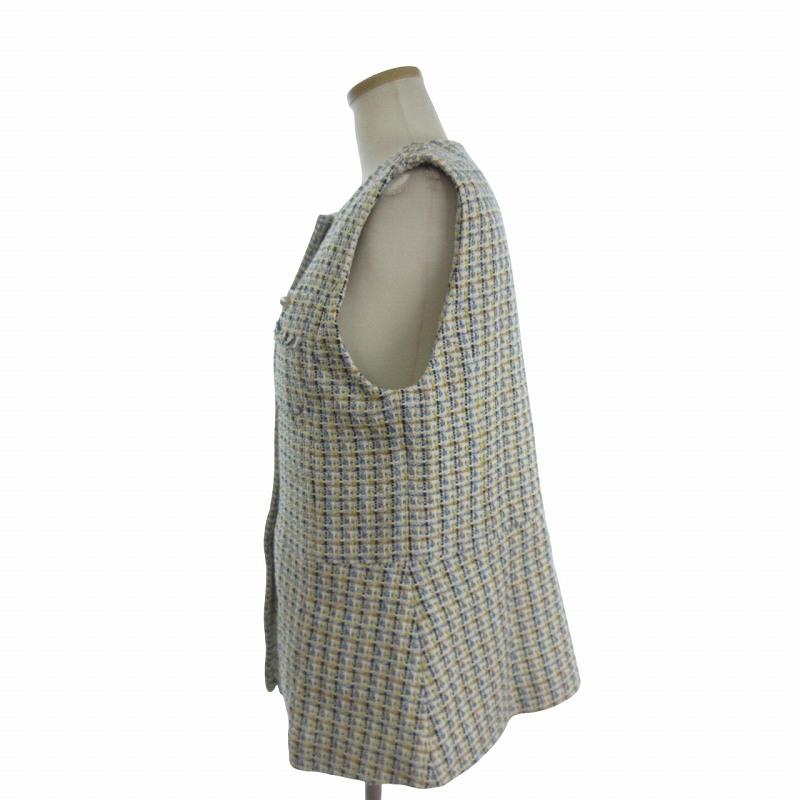 【中古】ブルーレーベルクレストブリッジ 美品 24SS スプリングイタリーツイードジレ ベスト フェイクパール 青 黄 38 ブルーレーベルクレストブリッジ 美品 24SS スプリングイタリー