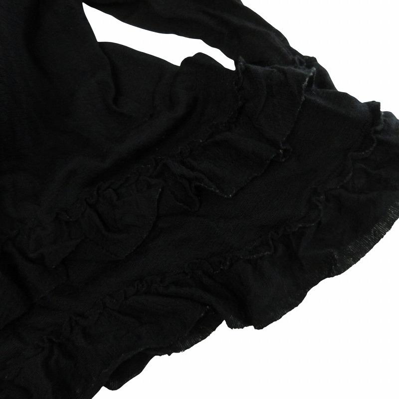 DRIES VAN NOTEN／フリルフレンチスリーブカットソー黒ブラック