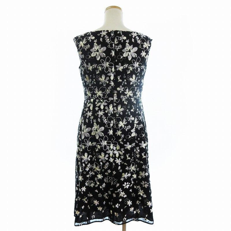 TOCCA 黒 花柄 格子柄 刺繍 半袖 ひざ丈ワンピース 2 S sanpo kuschel