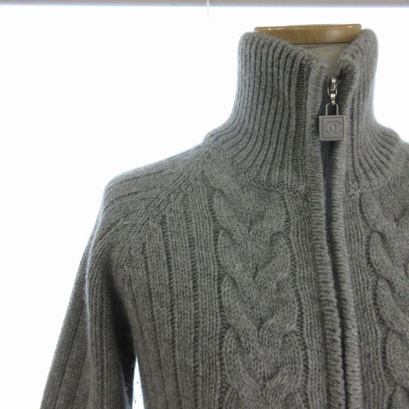 【中古】シャネル CHANEL 美品 05AW ニットジャケット ケーブル カシミヤ ジップアップ P26503V01995 グレー 38 CHANEL（シャネル） 美品 05AW ニットジャケット ケーブル カシミヤ