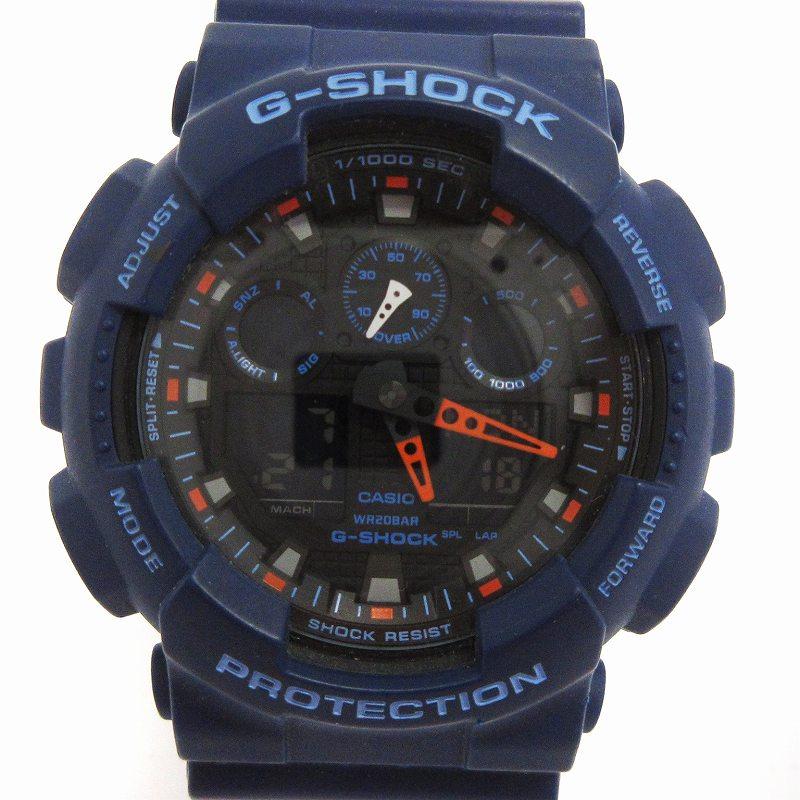 CASIO G-SHOCK GA-100L ネイビー/オレンジ GA100L-2A | Magnetic Resistant G-SHOCK Analog Digital Watch