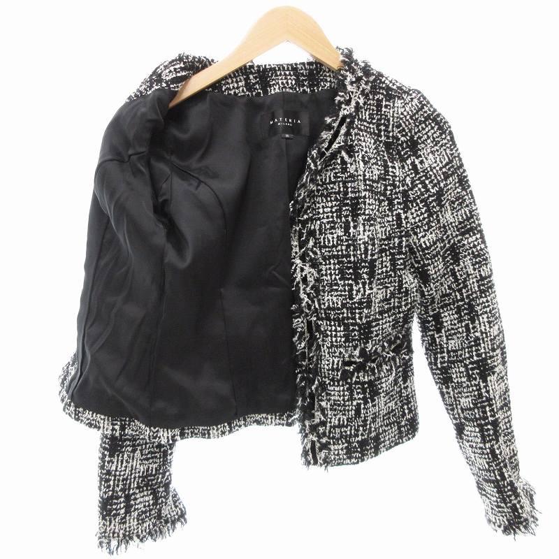 美品 マテリア スーツ 38 M ジャケット ツイード ウール ブラック 膝丈 美品 マテリア スーツ 38 M ジャケット ツイード ウール ブラック 膝丈