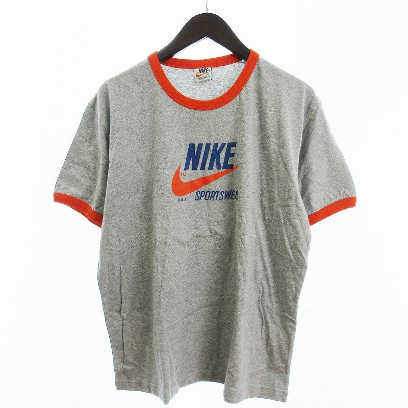 ツートン! 80s NIKE オレンジタグTシャツ赤✕白 ビンテージスウォッシュ NIKE ナイキ オレンジタグ NIKEロゴ染み込みTシャツ サイズL | essex