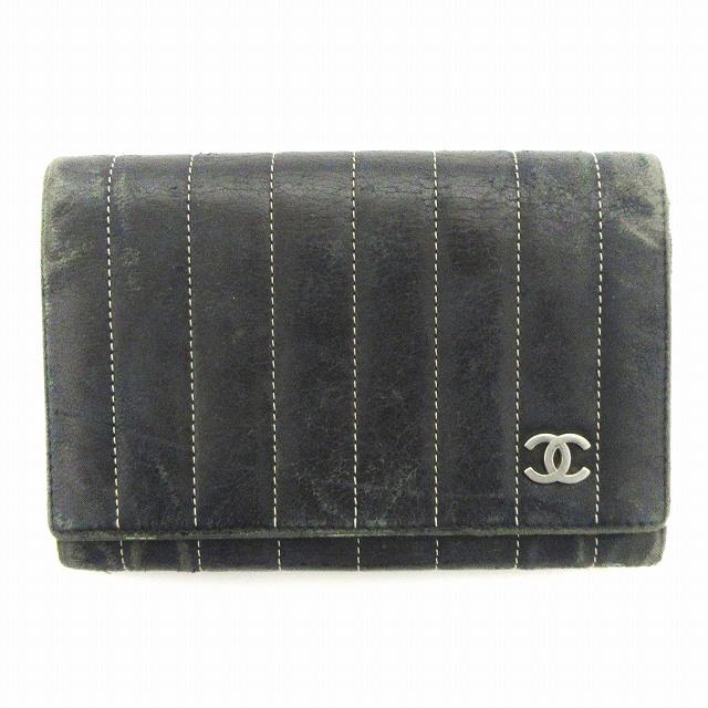 CHANEL シャネル 二つ折り財布 お札入れ カード入れ フラップ レザー 