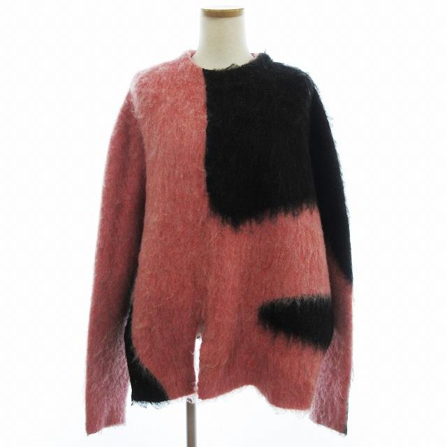 【中古】クヌースマーフ accent knit pullover ニット セーター 長袖 モヘア ドルマン 総柄 黒 ピンク ブラック F クヌースマーフ knuth marf accent knit pullover ニット セーター
