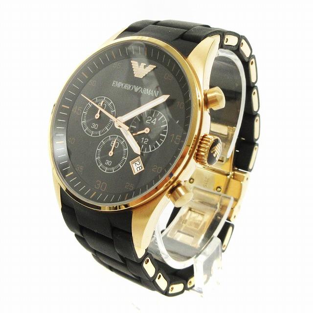 EMPORIO ARMANI エンポリオアルマーニ 腕時計 クオーツ クロノグラフ デイト ラバー AR5906 黒 ブラック ウォッチ ...