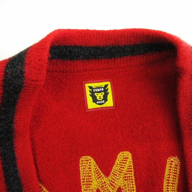 【中古】ヒューマンメイド CAR CLUB CARDIGAN ニットカーディガン 前開き Vネック 刺繍 グラフィック ウール 赤 XXL ヒューマンメイド CAR CLUB CARDIGAN ニットカーディガン 前開き V