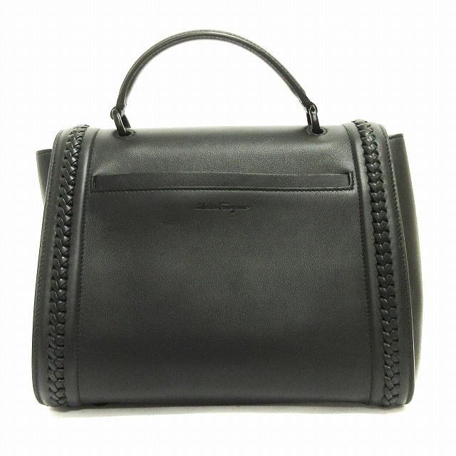 サルヴァトーレフェラガモハンドバッグヴァラ編み込みレザー黒イタリア製