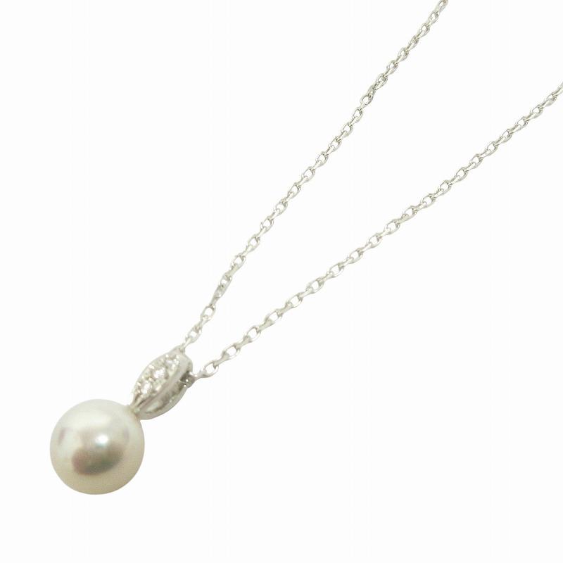 ミキモトパールネックレス0.8cm ミキモト MIKIMOTO 美品 パールネックレス チェーン K18WG シルバー