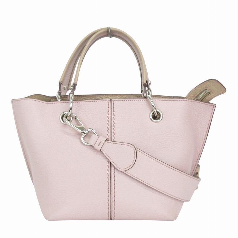 トッズ 2WAY ショルダーバッグ ハンド 舟形 斜め掛け レザー ピンク 鞄