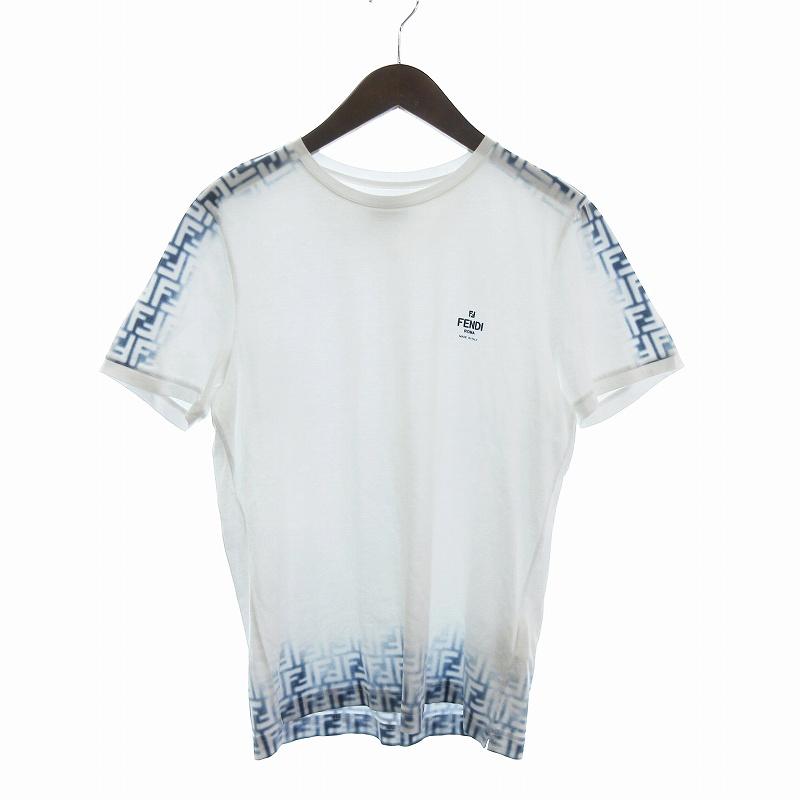 【中古】フェンディ FENDI 美品 23SS Tシャツ カットソー 半袖 クルーネック FF柄 プリント FY0894 AN21 白 M FENDI（フェンディ） 美品 23SS Tシャツ カットソー 半袖 クルーネック