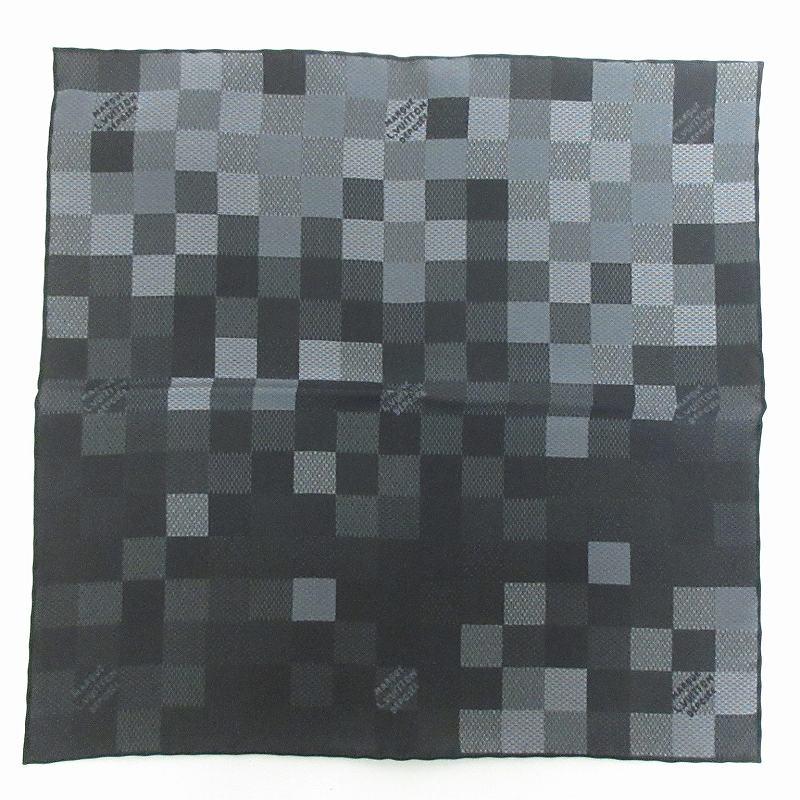 未使用！シルク100% ルイヴィトン　ポケットチーフ　ハンカチ　ブラック　黒 LOUIS VUITTON ルイヴィトン 美品 ダミエ ポケットスクエア