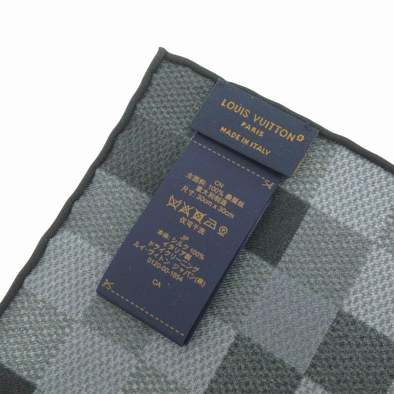未使用！シルク100% ルイヴィトン　ポケットチーフ　ハンカチ　ブラック　黒 LOUIS VUITTON ルイヴィトン 美品 ダミエ ポケットスクエア