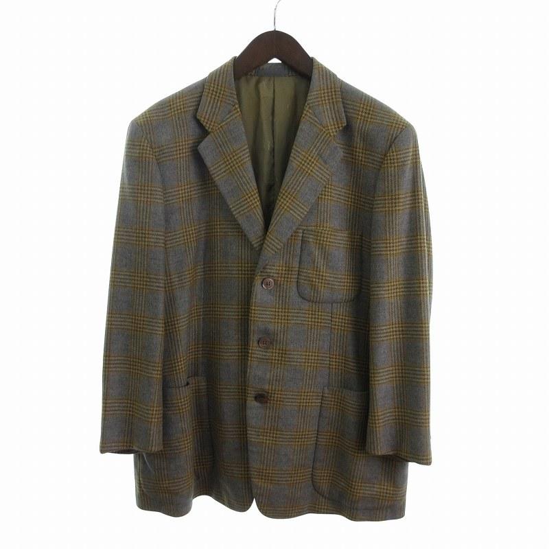 【中古】エルメネジルドゼニア テーラードジャケット シングル 3B チェック ウール カシミヤ 総裏 茶 グレー エルメネジルドゼニア テーラードジャケット シングル 3B チェック