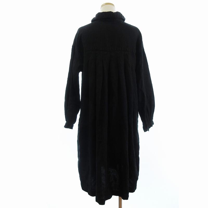 ネストローブ nest Robe シャツワンピース ロング 長袖 リネン 無地 黒  
