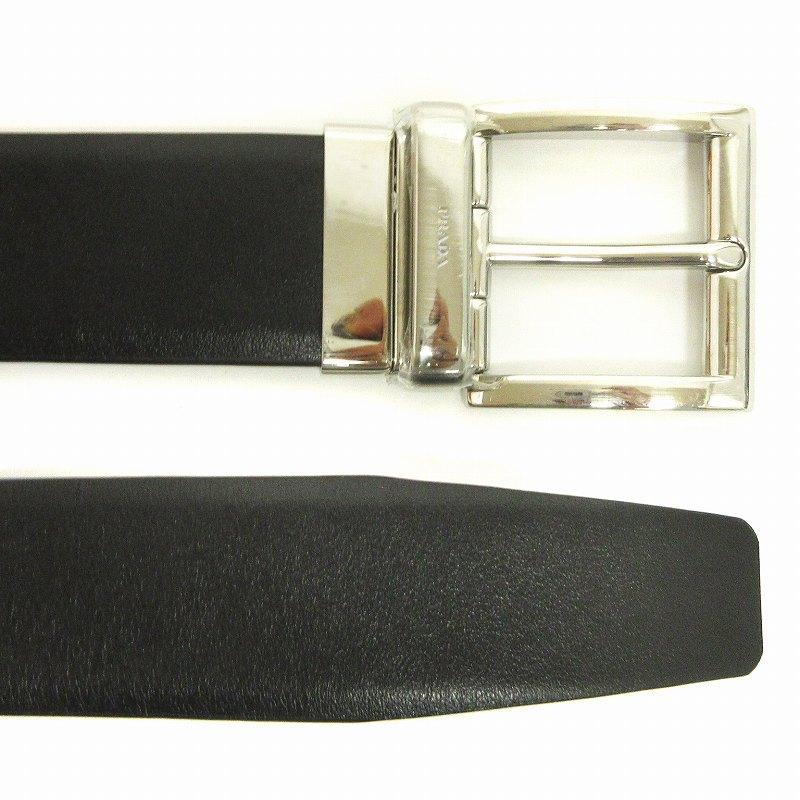PRADA プラダ 美品 ベルト ハトメ 5穴 レザー 黒 ブラック 34 35 小物  