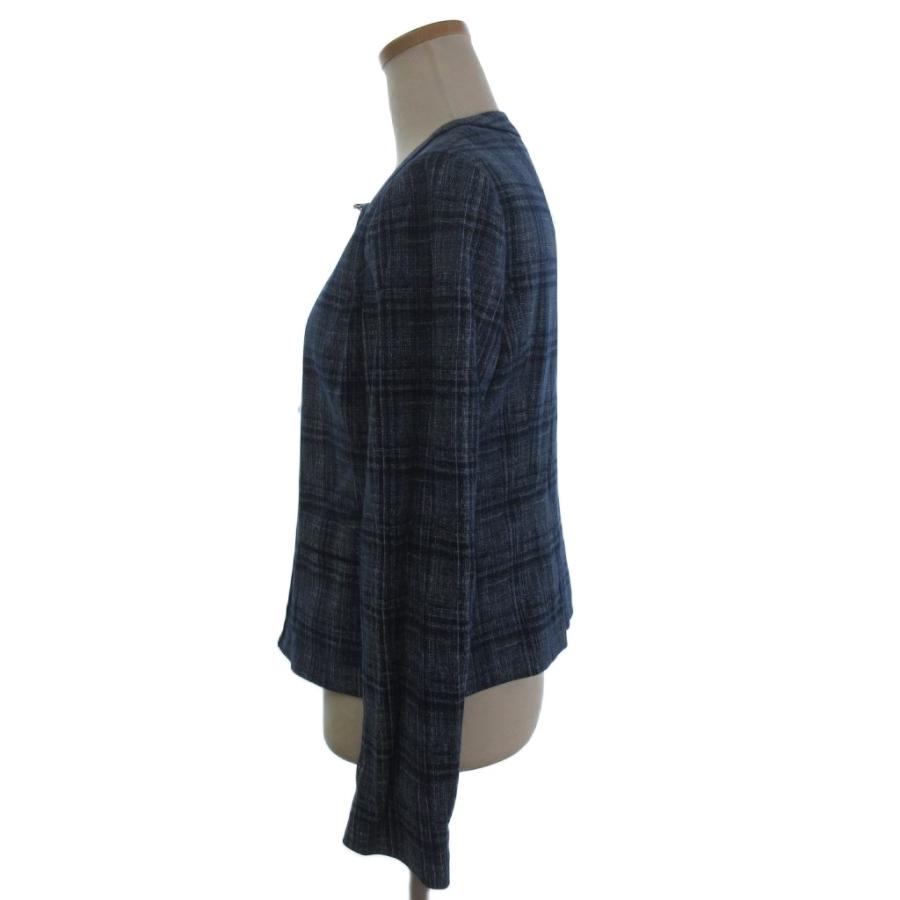 【中古】レリアン 美品 セットアップ スーツ ノーカラー フルジップ スカート ひざ丈 チェック 青 ブルー 11 メンズ レリアン Leilian 美品 セットアップ スーツ ノーカラー フルジップ