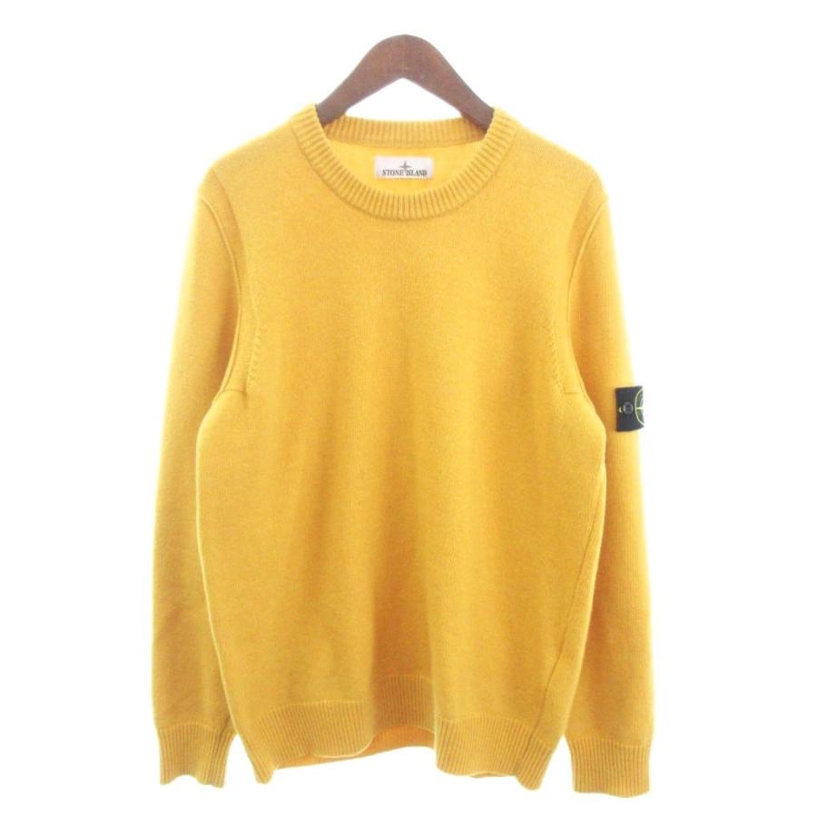 【中古】ストーンアイランド MAGLIA ラムウール クルーネックセーター ニット ワッペン 8115508A3 黄 イエロー XL ストーンアイランド STONE ISLAND MAGLIA ラムウール クルーネック