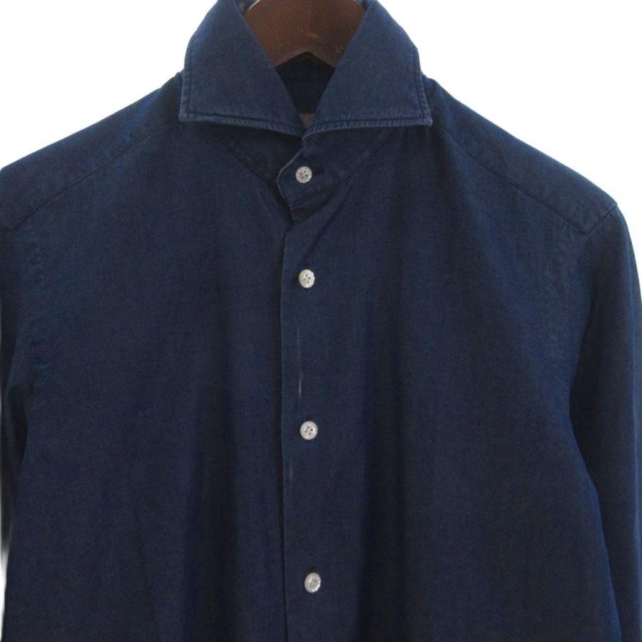 バルバ BARBA コットン デニム 長袖 シャツ ホリゾンタルカラー  