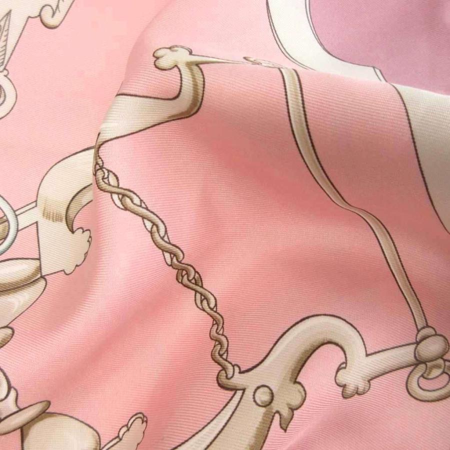 【新品未使用】希少　エルメス　カレ90　馬銜と鎖　ピンク、ホワイト　スカーフ HERMES エルメス 馬銜と鎖 カレ90 スカーフ 大判 シルク ピンク