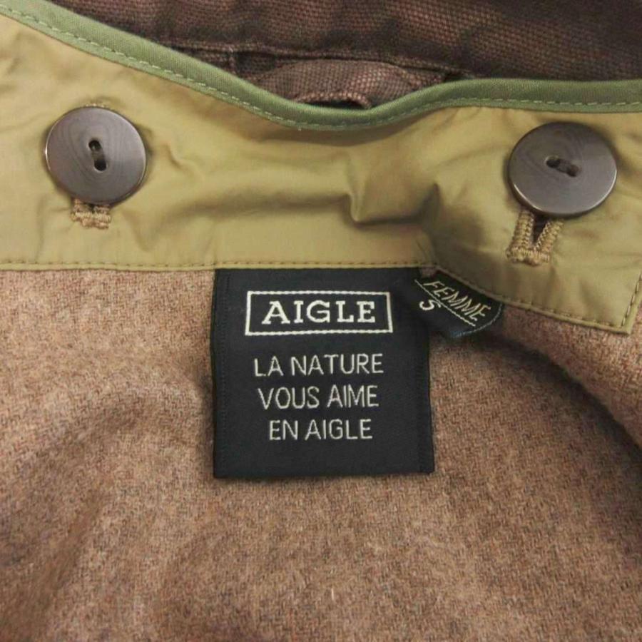 エーグル AIGLE モッズコート 長袖 ライナー付き 無地 ウール 茶