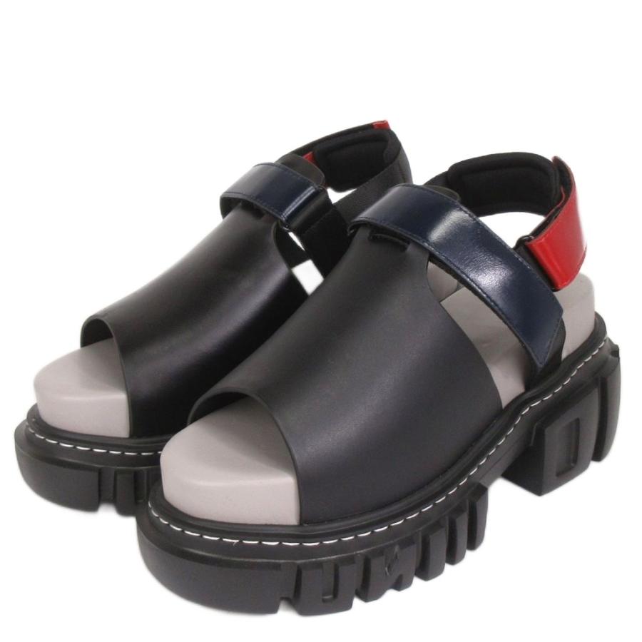 【中古】未使用品 アンスリード UN3D. ボリュームサンダル 厚底 ストラップ レザー 黒 赤 ネイビー  38 レディース 未使用品 アンスリード UN3D. ボリュームサンダル 厚底 ストラップ