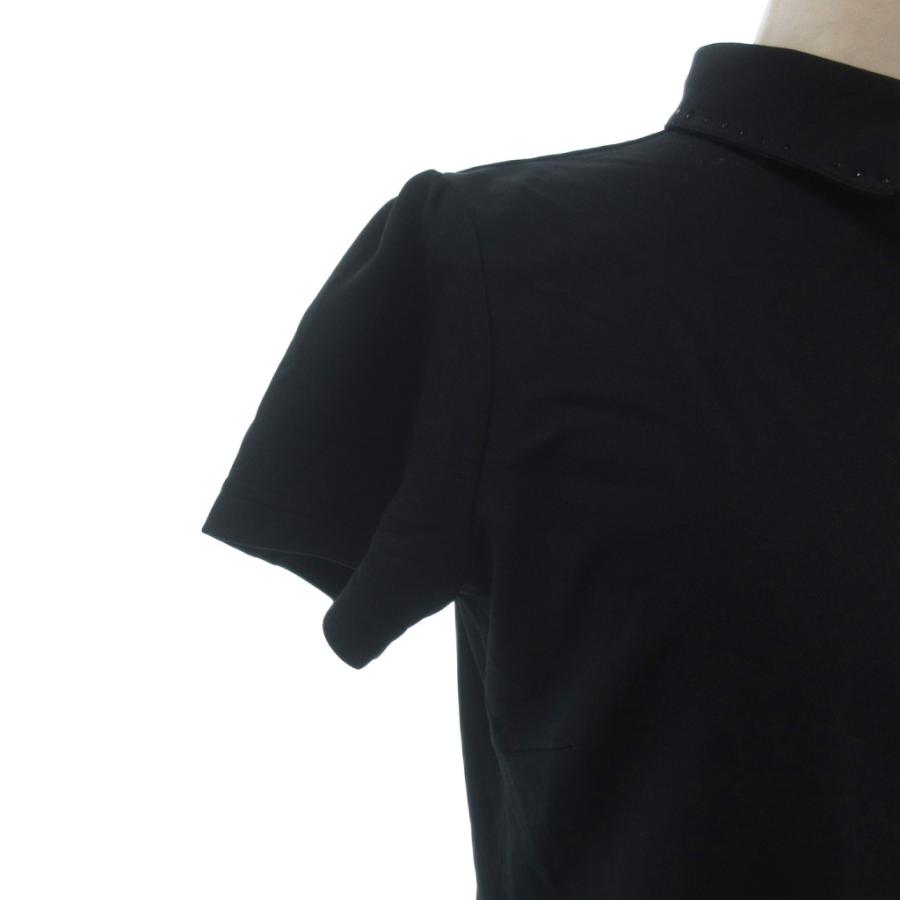 【ランバンスポール】人気ストライプ×ドット柄 半袖ゴルフワンピース M 黒 ランバンスポール】人気ストライプ×ドット柄 半袖ゴルフワンピース M 黒