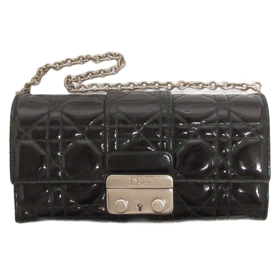 【中古】ディオール ニューロック チェーンウォレット カナージュ 長財布 小銭入れ エナメル 黒 ブラック ☆AA★ ディオール Dior ニューロック チェーンウォレット カナージュ 長財布