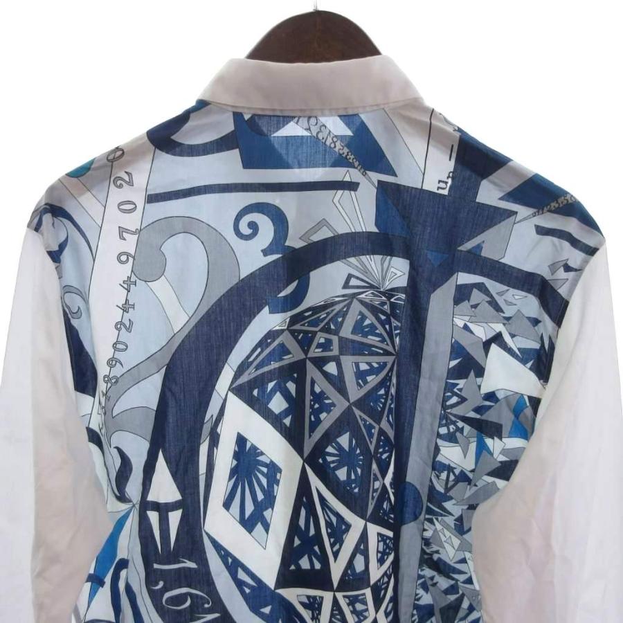 HERMES（エルメス） シャツ 長袖 スカーフ柄 コットン 青 白 ブルー