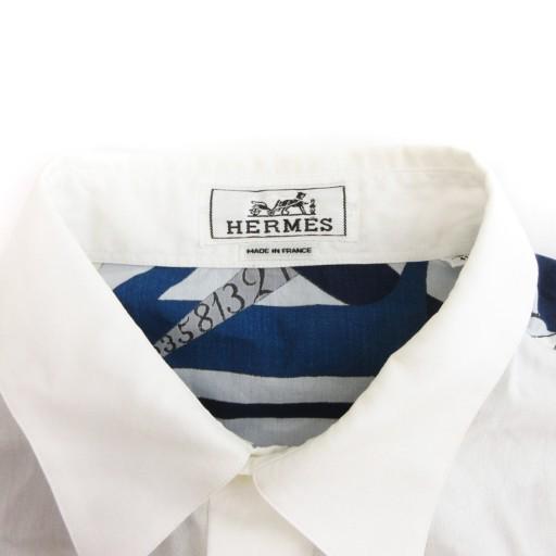 【美品】HERMES グレー ドット柄 長袖ワイシャツ　サイズ４３ー１７ 美品】HERMES グレー ドット柄 長袖ワイシャツ サイズ43ー17
