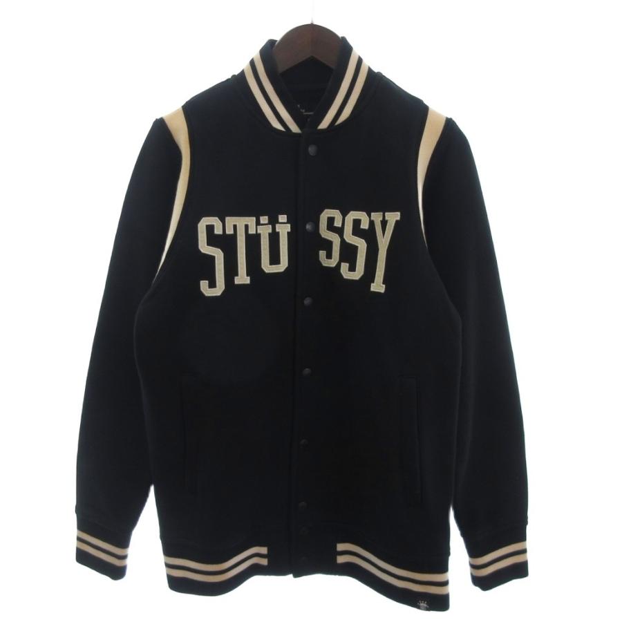 Stussy ブラック スタジアムジャケット STUSSY（ステューシー） スタジアムジャケット ブルゾン 刺繍ロゴ 裏