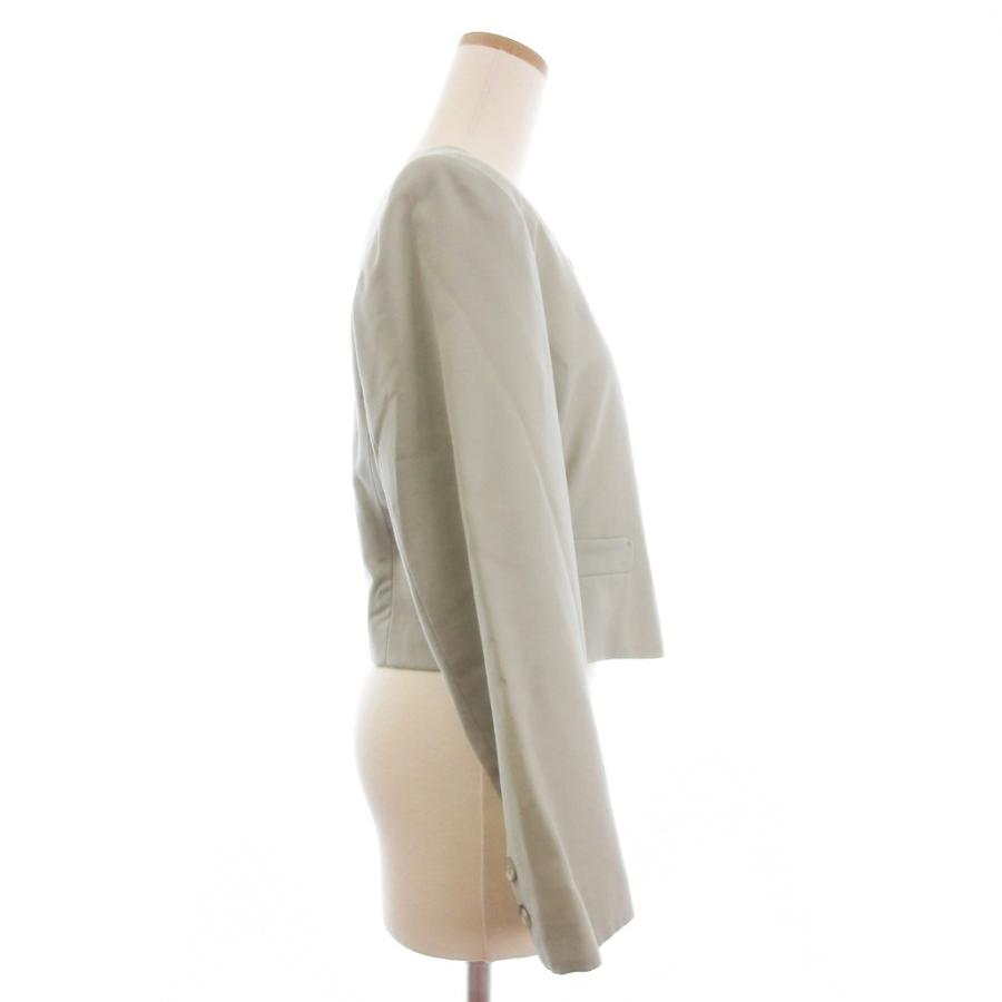【中古】イッセイミヤケ ISSEY MIYAKE アイエス i.s ノーカラージャケット ショート丈 長袖 総裏 ウール 緑系 M ISSEY MIYAKE（イッセイミヤケ） アイエス i.s 美品 ノーカラー