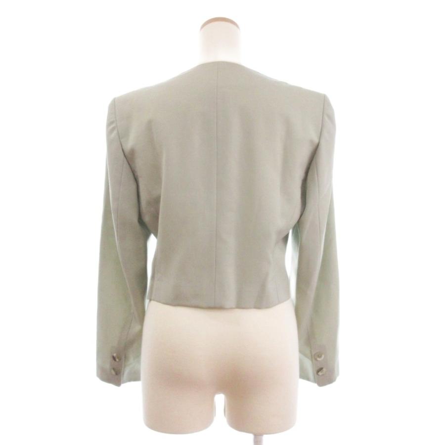 【中古】イッセイミヤケ ISSEY MIYAKE アイエス i.s ノーカラージャケット ショート丈 長袖 総裏 ウール 緑系 M ISSEY MIYAKE（イッセイミヤケ） アイエス i.s 美品 ノーカラー