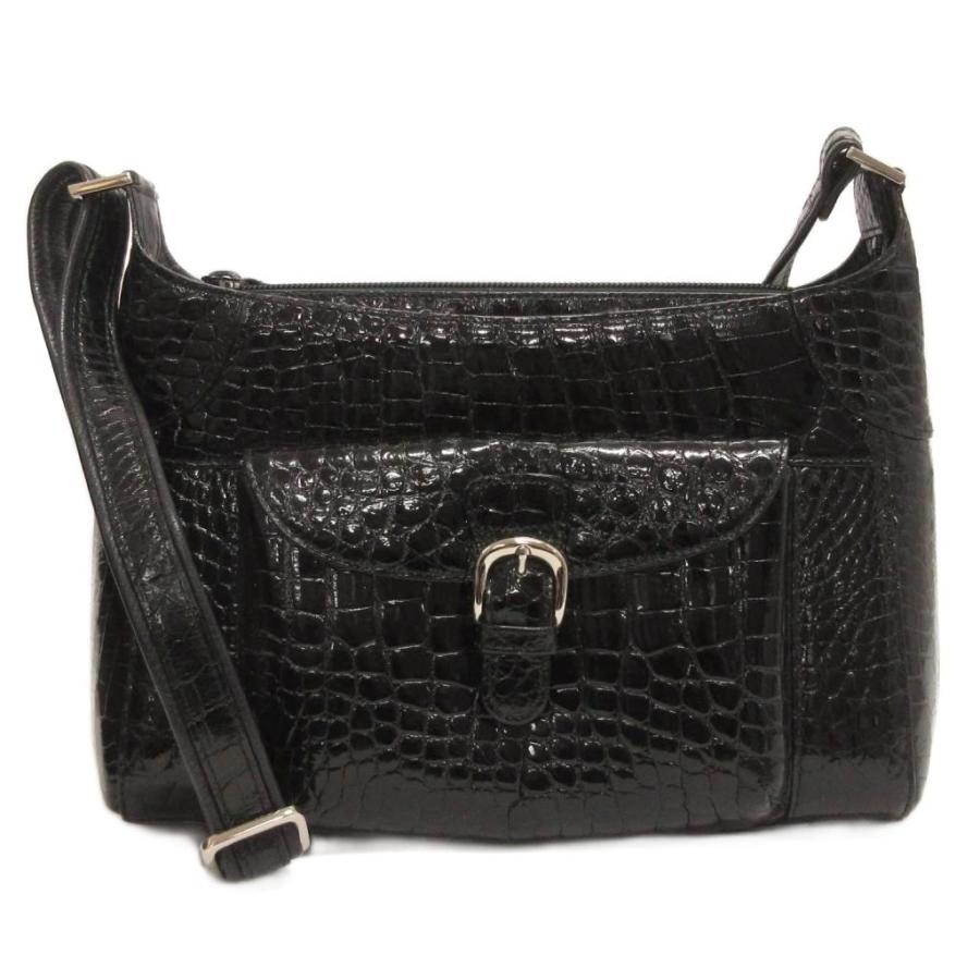 【中古】美品 シャイニングクロコ JRA ショルダーバッグ斜めがけ カードケース付き 黒 ブラック レディース 美品 シャイニングクロコ JRA ショルダーバッグ斜めがけ カードケース