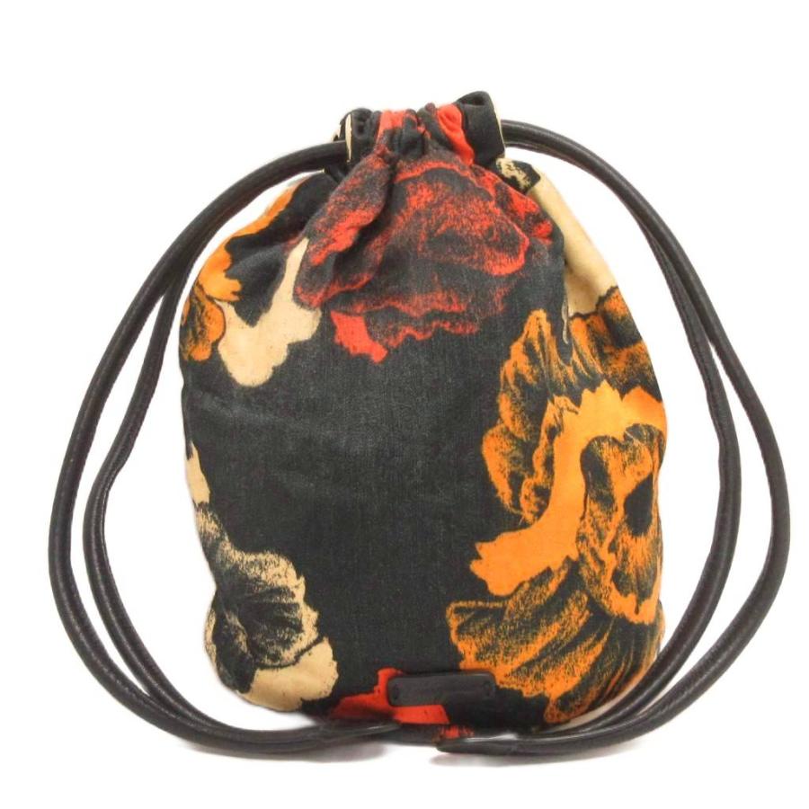 【中古】サルヴァトーレフェラガモ フラワーケージポーチ 巾着 スナップ付き 付替 花がら 黒 ブラック レディース FERRAGAMO（フェラガモ） サルヴァトーレフェラガモ Salvatore