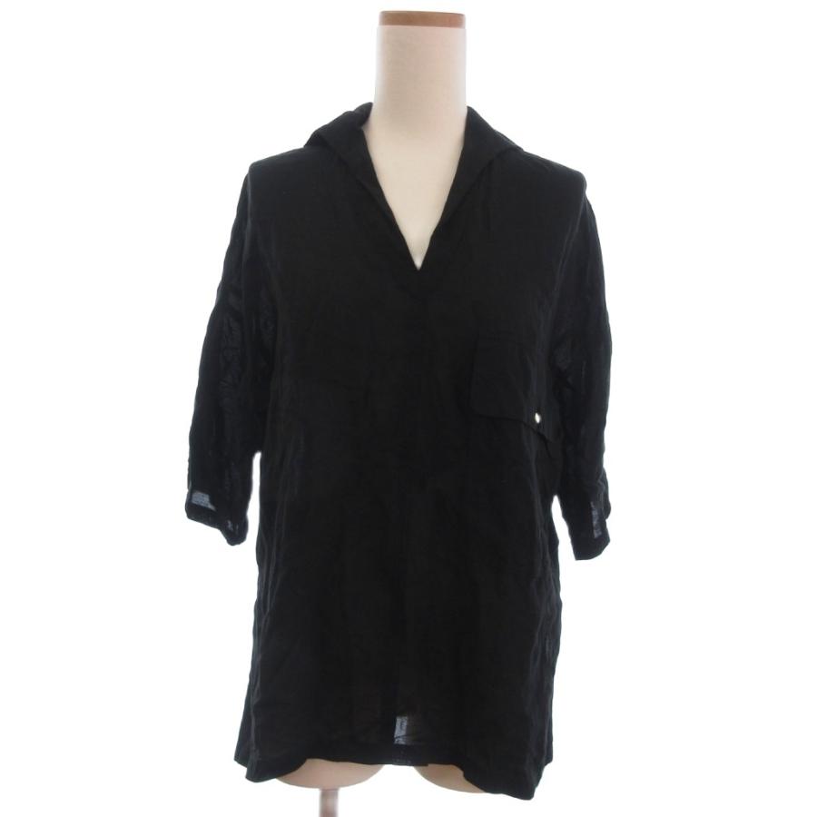 【中古】マリンフランセーズ 別注 CHEVAL plus ブラウス 半袖 開襟 オープンカラー リネン混 黒 ブラック 36 マリンフランセーズ 別注 CHEVAL plus ブラウス シャツ 半袖 開襟