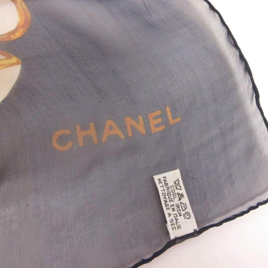 CHANEL（シャネル） 大判スカーフ チーフ シルク 花柄 紺 ネイビー