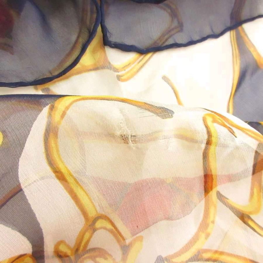 【中古】シャネル CHANEL 大判スカーフ チーフ シルク 花柄 紺 ネイビー ☆AA★ レディース CHANEL（シャネル） 大判スカーフ チーフ シルク 花柄 紺 ネイビー