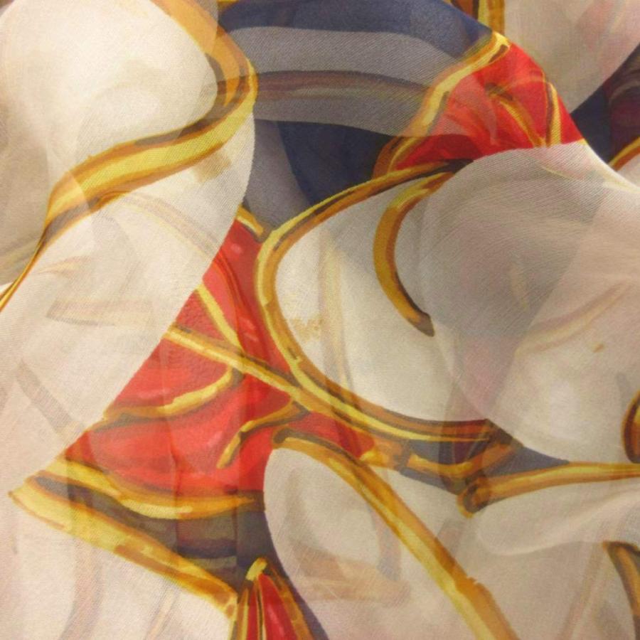 CHANEL（シャネル） 大判スカーフ チーフ シルク 花柄 紺 ネイビー