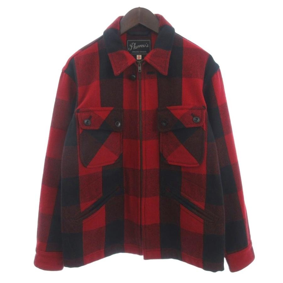 【中古】フェローズ マッキーノ ジャケット バッファローチェック ブロックチェック ウール 赤 黒 ブラック 38 フェローズ マッキーノ ジャケット フルジップ バッファローチェック